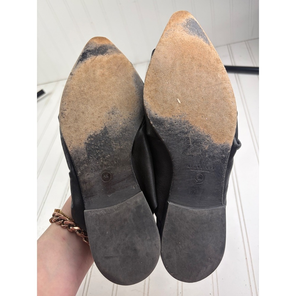 AllSaints Vintage Y2K Black Leather Bow Pointed Toe Mules Women's Size 8 - Picture 6 of 8
